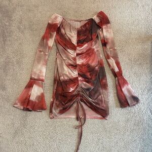 Red Tie-Dye Off-Shoulder Dress
